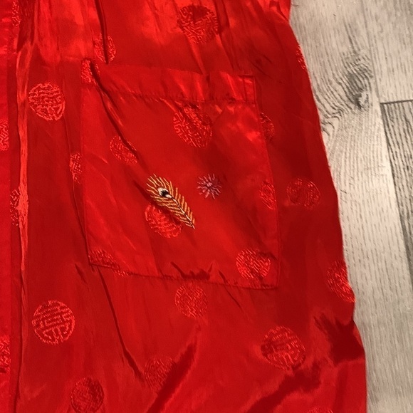 Golden‎ Bee Vintage Embroidered Robe Tie Waist Chinese Kimono Red peacock M - Picture 12 of 15